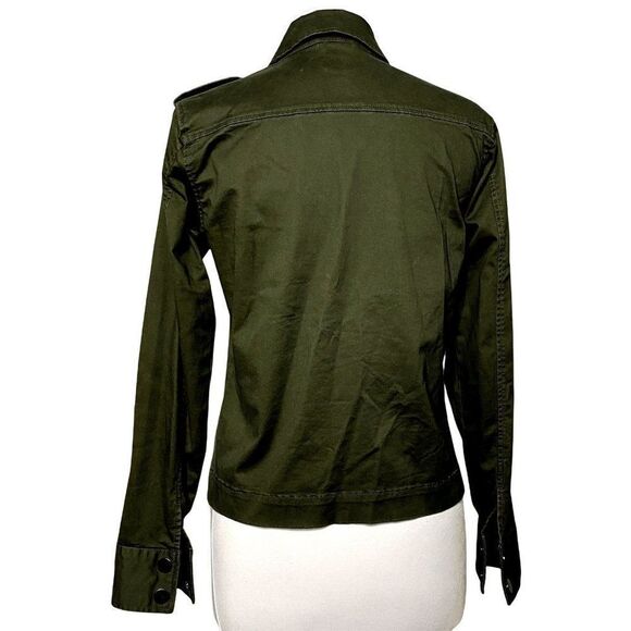 A  New Day Snap Front Military Style Jacket Sz S Beaded Pocket Trim Army Green - Picture 4 of 7